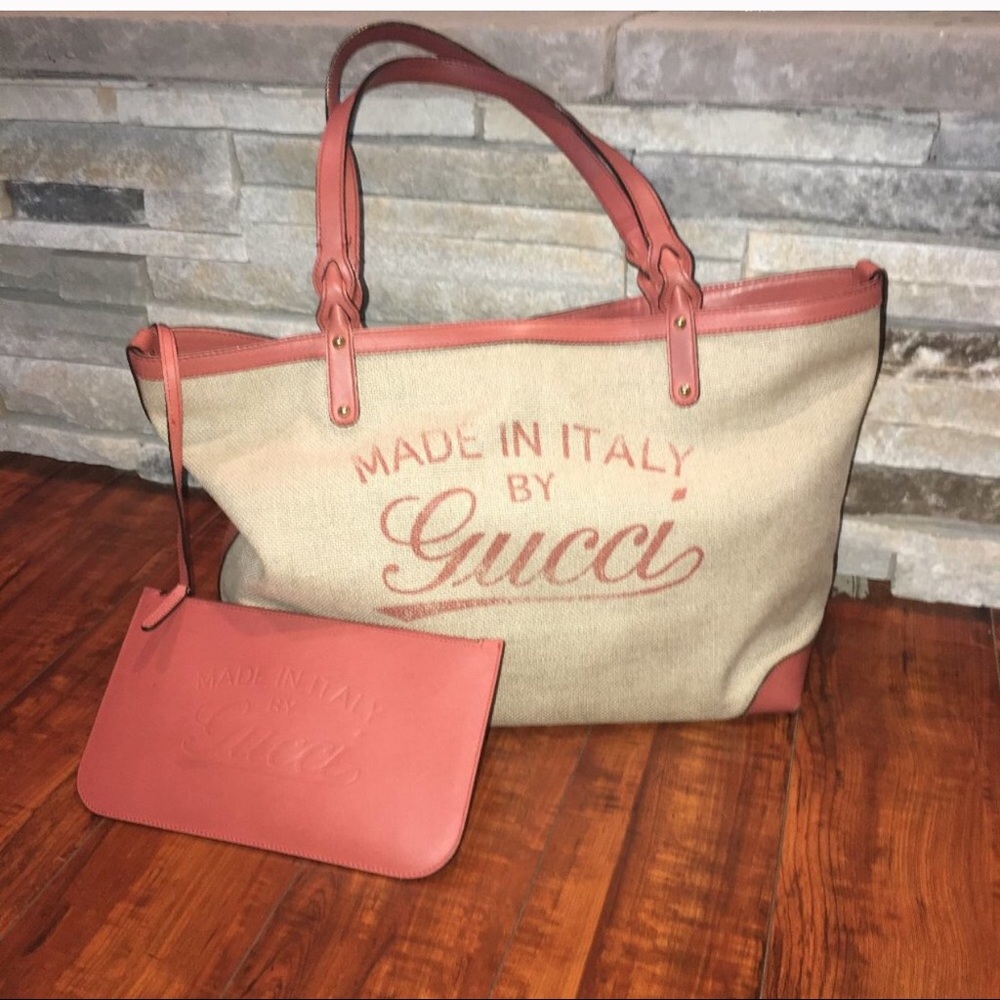 *rare* GUCCI craft tote w/ pouch canvas w/ leather